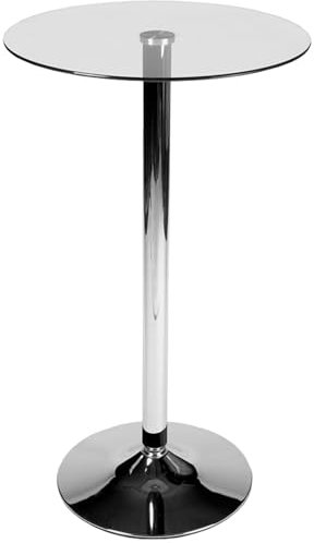 CLP Mesa De Pie con Tablero Redondo I Mesa De Bar con Tablero De Cristal I Mesa Moderna con Ø 60 cm & Altura De 105 cm, Color:Vidrio Transparente