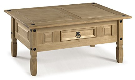 Mercers Furniture Corona Solid Wood Pine Coffee Table Light Fiesta Wax Wooden Rectangular With Drawer Living Room Side Unit Lounge Mexican Style 45cm High 95cm Wide 50cm Deep