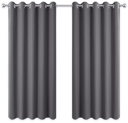 PONY DANCE Blackout Thermal Eyelet Curtains - 66x54 Inch Light Blocking and Energy Saving Privacy Curtains & Drapes for Bedroom/Living Room/Kitchen Window Treatment, 2 Panels, Gray
