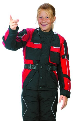 RO432k Kinder Motorradjacke mit Reflektoren und Weitenverstellung, rot, schwarz, Größe XL