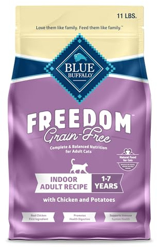 Blue Buffalo Freedom Grain-Free Adult Dry Cat Food, Complete & Balanced Nutrition for Indoor Cats, Made with Natural Ingredients, Chicken Recipe, 11-lb. Bag