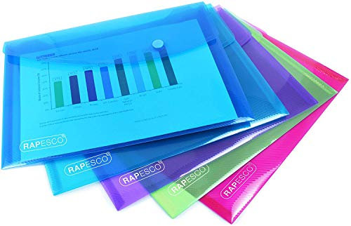 Rapesco 0689 Dokumentenmappe mit Druckknopf, A5, Sortierte Transparente Farben, 5 Stück