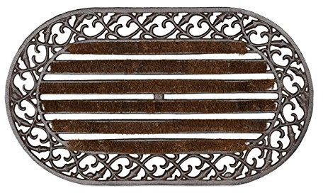 Relaxdays Fußabtreter Gusseisen mit Bürsten oval HBT ca. 4 x 73 x 42 cm Fußabstreifer im Jugendstil Schuhabstreifer passend zum Landhausstil aus robustem Metall mit Anti-Rutsch-Füßen, bronze