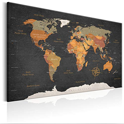 decomonkey Planche en fibre pour dessiner des épingles 120 x 80 cm avec 50 broches Carte du monsur fond noir Tableau d'affichage et peinture sur toile en un