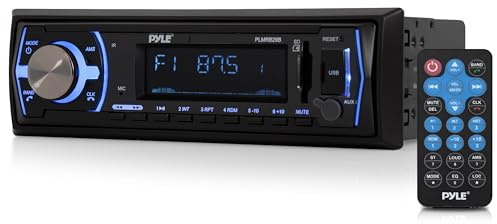 Pyle Marine Bluetooth Stereo Radio - 12v Single DIN Style Boat In dash Radio Receiver System with Built-in Mic, Digital LCD, RCA, MP3, USB, SD, AM FM Radio - Remote Control - PLMRB29B (Black)