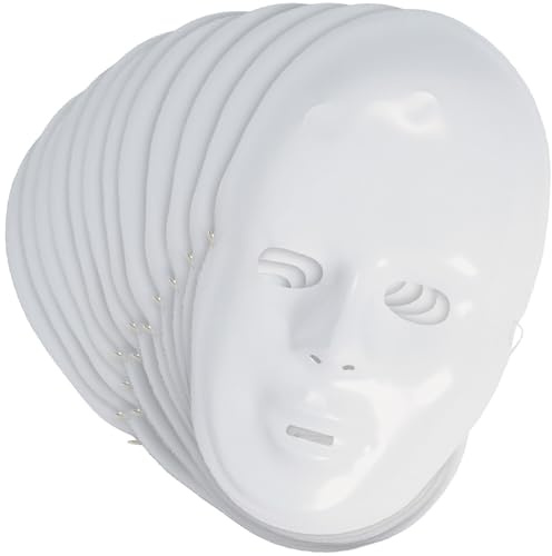 DIY White Plastic Face Masks (6 x 9, Pack of 12) - Ideal for Mardi Gras & Clown-Themed Parties