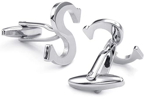 HONEY BEAR 1 Paar Herren Edelstahl Manschettenknöpfe Hochzeit Cufflinks Manschettenknopf Silber Buchstabe (S)