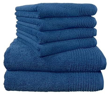Dyckhoff Handtuchset Brillant, 2 Badetücher / Duschtücher 70 x 140 cm und 4 Handtücher 50 x 100 cm, 6-teilig, blau