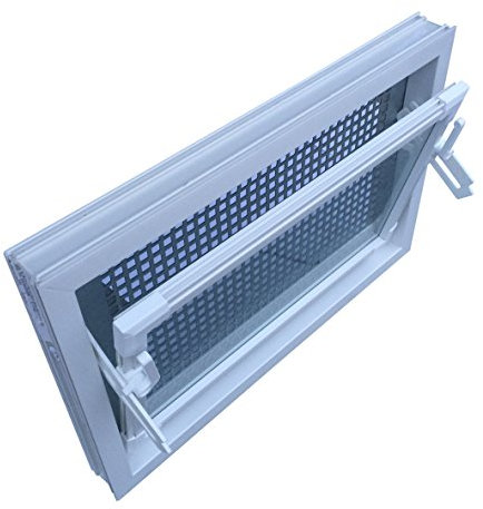 Kellerfenster weiss 80 x 50 cm Isolierglas 3.3 mit Schutzgitter, incl. Pollenschutzgewebe, 4 Fensterbauschrauben