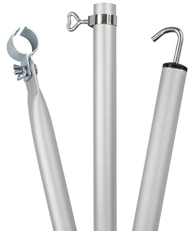 1 STÜCK - Aluminium Zeltstange - mit Klemme und Haken - teleskopierbar 210-290 cm -28/25 mm- 3 Teile - leicht stabil Ersatz Gestänge Zelt Vorzelt - Camping Teleskopstange Dachhakenstange Dachstange