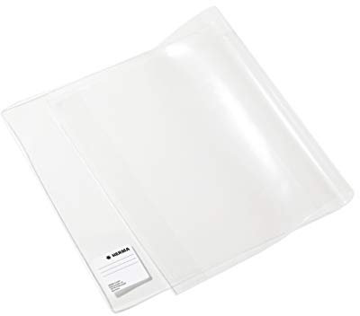 HERMA 14315 Buchumschlag 31,5 x 54 cm Basic, Buchhülle mit Beschriftungsetikett und Kantenschutz aus abwischbarer Polypropylen-Folie, Buchschoner für Schulbücher, transparent