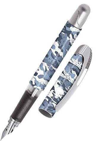 Online Füller College Camouflage, Tinten-Füller für Rechtshänder, ergonomisches Griffstück, hochwertige Iridium-Feder medium, Standard-Tintenpatronen, inkl. Kombipatrone blau, Allergiker geeignet