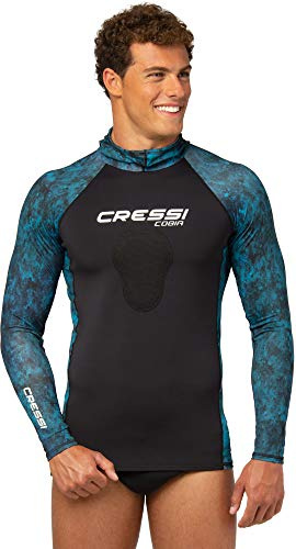 Cressi Cobia Hooded Long Sleeve Rash Guards, Camo Blue, Long Sleeve, 2XL