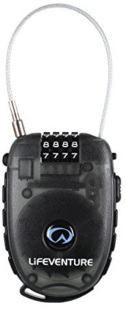 Lifeventure Cable Lock Luggage Lock With 90cm Retractable Steel Cable Shackle Mini 4 Digit Code Combination Lock For Suitcases, Bike, Ski, Snowboard, Pushchair And Stroller,Black