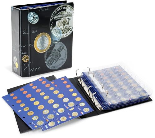 SAFE 7317 Münzalbum Sammelalbum für Münzen in Kapseln | Euro Münzen aufbewahren | Euromünzen Sammelalbum mit 6 Blatt für 24 Euro Sätze in Kapseln
