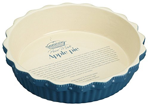 KitchenCraft Home Made Pie Dish with Fluted Rim, Stoneware, Navy/Cream, 26 x 6 cm
