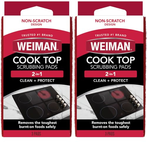 Weiman Cook Top Scrubbing Pads, 3 Count, 2 Pack Cuts Through the Toughest Stains - Scrubbing Pads Carefully Wipe Away Residue