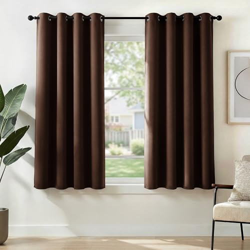 Deconovo Curtains Blackout Thermal Insulated Eyelet Blackout Curtains for Living Room 46 x 54 Inch Drop Chocolate 1 Pair
