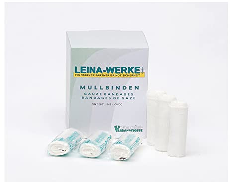 LEINA-WERKE 60007 Mullbinden DIN 61631 8 cm - einzeln verpackt in Faltschachtel, 25 Stk.