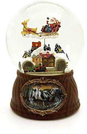 6.25 Brown and White Santa with Train Musical Christmas Snow Globe