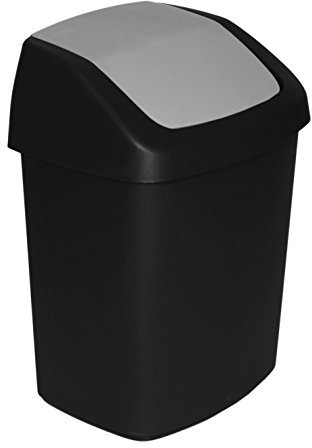 Curver Swing Abfalleimer mit Schwingdeckel 15 L in schwarz/grau, Plastik, 30.6 x 24.8 x 41.8 cm