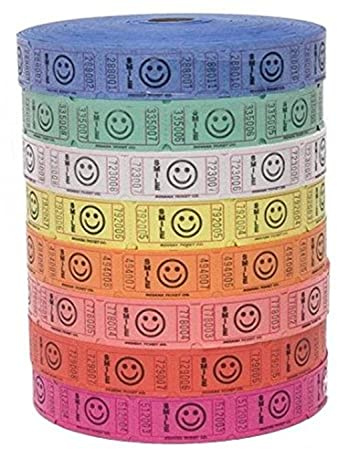 Indiana Ticket Company Tickets de tombola – 4 rouleaux de 2000 tickets de tombola Smile (4 couleurs assorties)