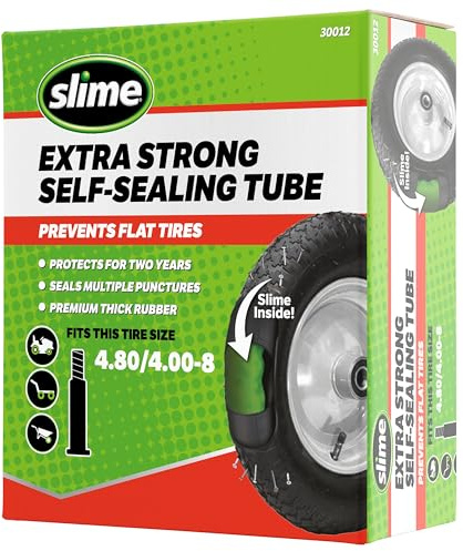 Slime 30012 Inner Tube for wheelbarrows, Lawn Mowers, Trailers, Tractors, Golf Carts, 4-Wheelers and More, Extra Strong, Includes Self-Sealing Slime Sealant, Heavy Duty, Replacement, 4.80/4.0-8