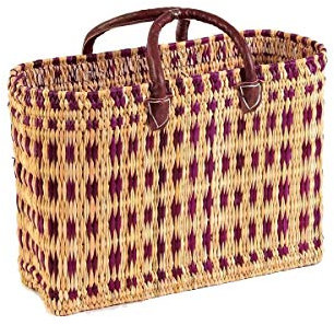 Einkaufskorb aus Seegras I geflochtene Tasche mit Ledergriff I groß mit kurzem Griff I Lila