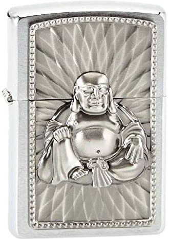 Zippo - Briquet Tempête Motif Bouddha avec 108 Perles, Chrome Brossé, Emblème, Rechargeable, Réutilisable, Résistant Au Vent, Coffret Cadeau, Fabriqué Aux États-Unis