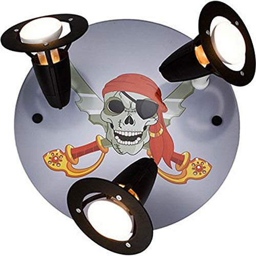 Elobra Deckenlampe Pirat, Kinderzimmer Kinderlampe, Grau - Rot, 3 schwenkbare Spots mit E14 Fassung für Jungen, 30 x 30 x 20 cm