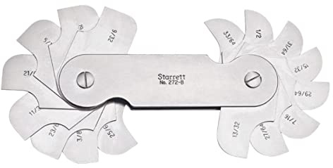 Starrett 272B Inch Reading Fillet Or Radius Gauge, 9/32 - 33/64 Range, 1/64 Increment, 16 Leaves