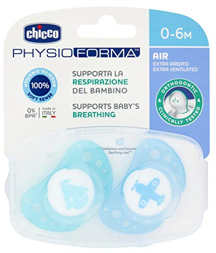 Chicco Succhietto Physio Air in Silicone, Ciuccio per Bimbo, Modelli Assortiti, 0-6 Mesi, 2 Pezzi
