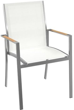 OUTLIV. Stapelsessel Oviedo, Edelstahlgestell, Zertifizierte Teakholz-Armlehnen, Pflegeleichte Textilene-Sitzfläche, stapelbar, 56x62x91 cm, Weiß