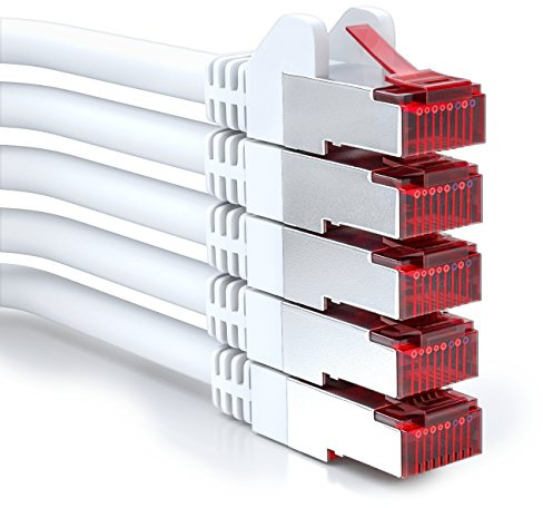 deleyCON 5x 0,5m CAT6 Patchkabel S/FTP PIMF Schirmung CAT-6 RJ45 Netzwerkkabel Ethernetkabel LAN DSL Switch Router Modem Access Point Patchfelder - Weiß