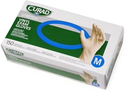Curad Stretch Vinyl Exam Gloves, Latex Free, Medium, 150 Count