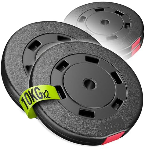 HOP-Sport® Disques de Poids en Plastique 20 kg, alésage 31 mm, pour Barre d'haltères 30 mm Variantes au Choix, Disques d'haltères Entraînement Musculation et Haltérophilie (2x10 kg), Noir