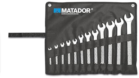 MATADOR Ringmaulschlüssel Set | 12-teiliges Ringschlüssel Set gekröpft | Gabelringschlüssel Set DIN 3113 Form B in Werkzeug Rolltasche | MATADOR Schraubenschlüssel Set Art.-Nr.: 01909120
