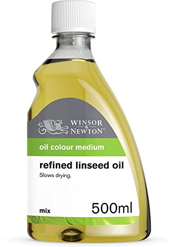Winsor & Newton 3049748 Gereinigtes Leinöl für Ölfarben, alterungsbeständig, steigert den Glanz und die Transparenz von Ölfarben, verlangsamt den Trocknungsprozess - 500ml Flasche