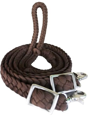 CHALLENGER Roping Knotted Horse Tack Western Barrel Reins Rein Nylon Braided Brown 60728