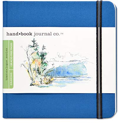 Handbook Journal Co. Travelogue Artist Canvas Cover Travel Notebook for Drawing and Sketching, Ultramarine Blue, Square 5.5 x 5.5 Inches, 128 GSM Paper, Hardcover w/Pocket