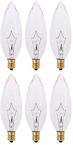 KOR (Pack of 6) Clear European Base (E14) Torpedo Tip 120V Chandelier Bulbs - Straight Tip (25)