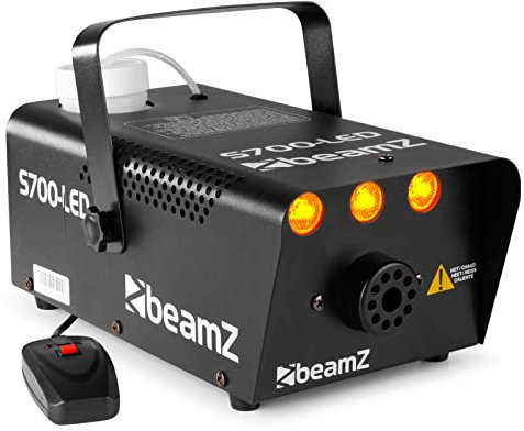Beamz S-700-LED - Máquina de humo con leds ámbar para generar efecto fuego, 700w, genera 75m3 de humo por minuto, mando a distancia con cable de 3m, calentamiento rápido, perfecto para eventos