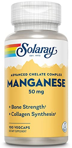 SOLARAY Manganese Supplement 50 mg - Essential Trace Minerals - Advanced Trace Mineral Supplements for Bone Strength and Bone Health Support - Lab Verified, 60-Day Guarantee, 100 Servings, 100 VegCaps