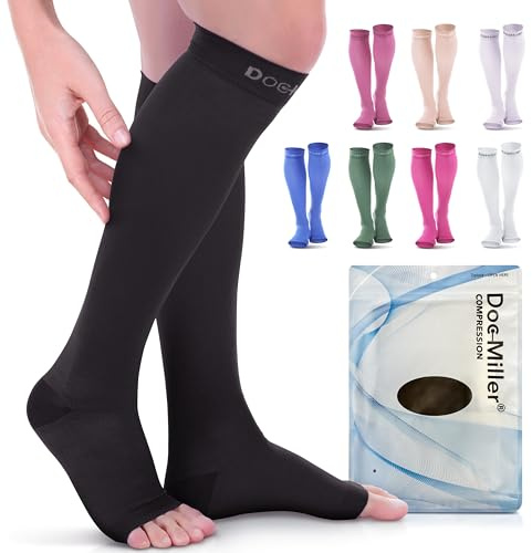 Doc Miller Open Toe Compression Socks, 20-30 mmHg, Knee High, Men & Women
