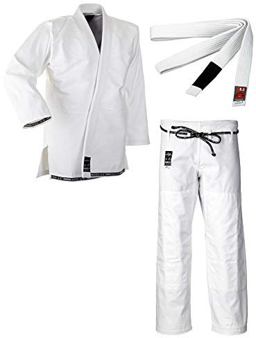 Ju-Sports BJJ Starter Gi Fortaleza Weiß + BJJ Gürtel Weiß A3 I Leichter & solider Brazilian Jujutsu Anzug für Einsteiger I BJJ Gi Herren I 100% Baumwolle