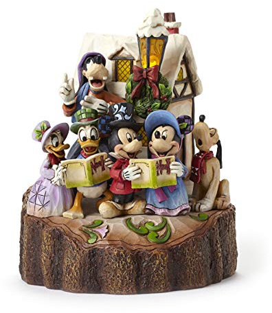 Disney Traditions by Jim Shore Mickey and Friends Caroling Light-Up Stone Resin Figurine, 7.25”