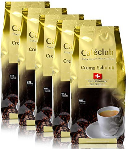 5x Cafeclub Supercreme Schweizer Schümli Kaffeebohnen 1 Kg Für Kaffeevollautomaten