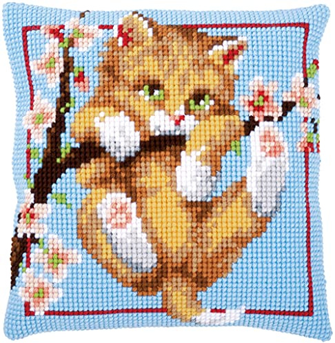 Vervaco Kreuzstich Stickpackungen Kissen Stickerei Set Anfänger Vorgedruckt Am Zweig hängend DIY Set Kreativ Set Für Erwachsene Dekoratives Kissen ca. 40 x 40 cm Bastelset Handwerker Haus Dekoration