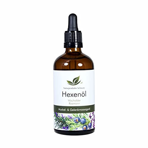 Naturprodukte Schwarz - Hexenöl - Massageöl bei Muskelkater & Verspannungen mit Wacholder & Rosmarin, 50ml