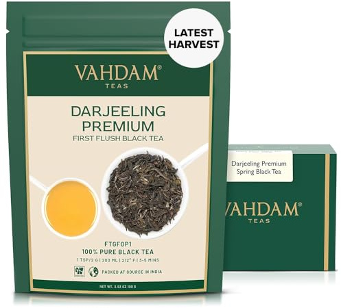 VAHDAM, First Flush Darjeeling Tea (50 Cups, 100g/3.53oz) | Loose Leaf Black Tea - Flowery, Aromatic & Delicious | Picked, Packed & Shipped Direct From India | Champagne Of Teas | Mellow & Fragrant